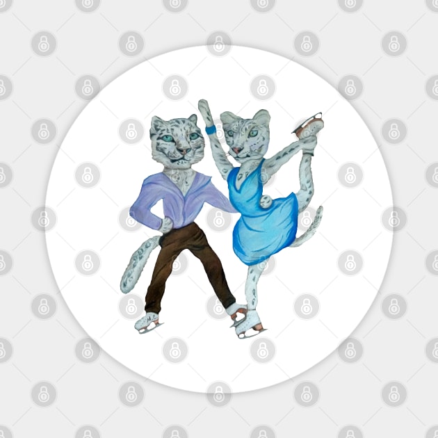 Snow Leopards Go Ice Skating Magnet by mariasibireva